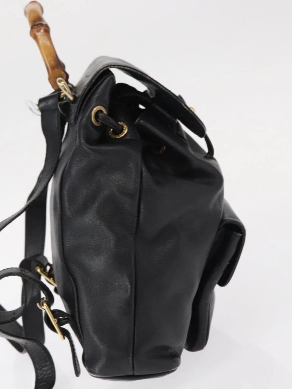 GUCCI Bamboo Backpack Leather Black Gold - Picture 6 of 16